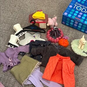 American Girl Doll Outfit Set with Orange Jacket and Purple Accessories